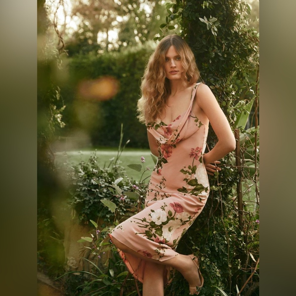 Reformation Pink Floral Midi Dress